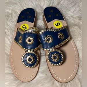Jack Rogers Navy Blue/Gold Jacks Flat Sandals